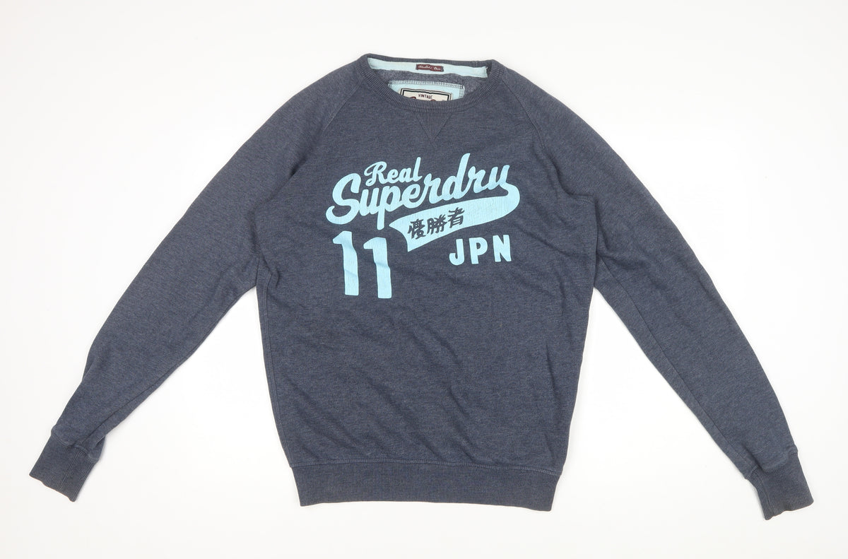 Superdry Men Grey M Crew Neck Graphic Print Pullover Sweatshirt