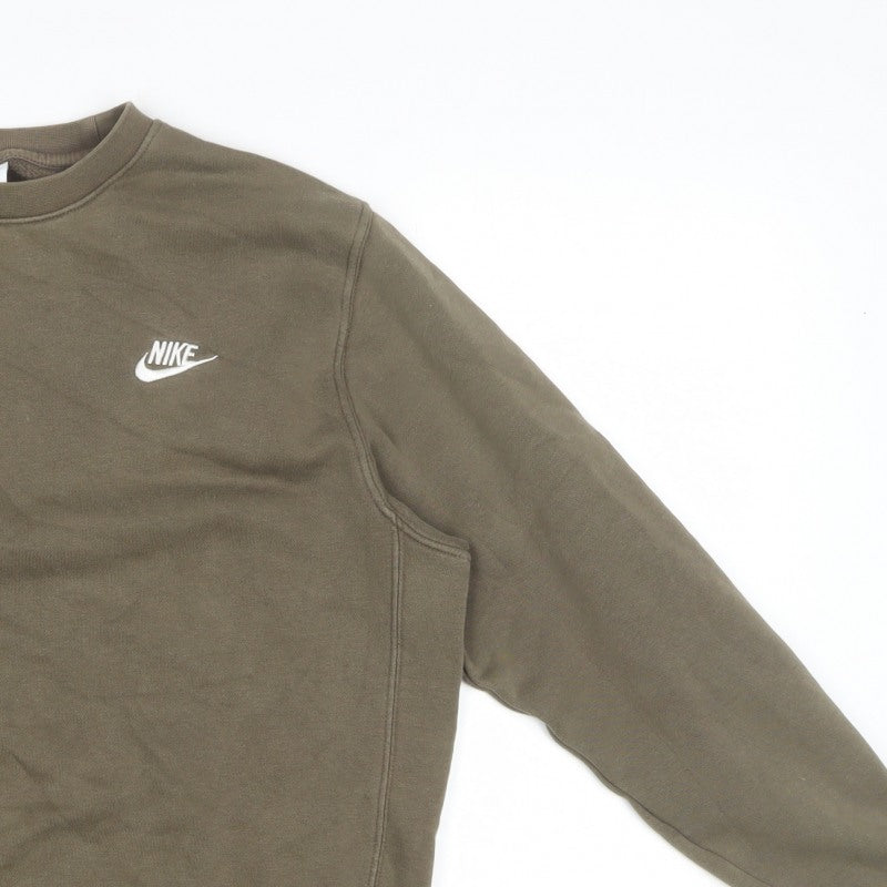 Nike Men’s Brown S Crew Neck Pullover Sweatshirt Logo Cotton Blend