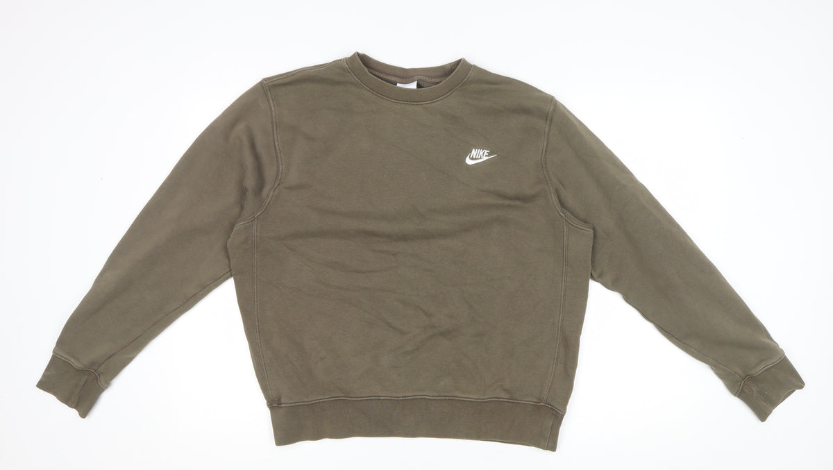Nike Men’s Brown S Crew Neck Pullover Sweatshirt Logo Cotton Blend