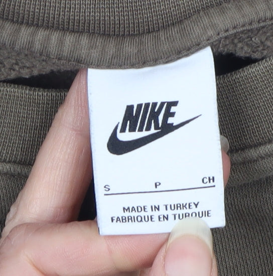 Nike Men’s Brown S Crew Neck Pullover Sweatshirt Logo Cotton Blend