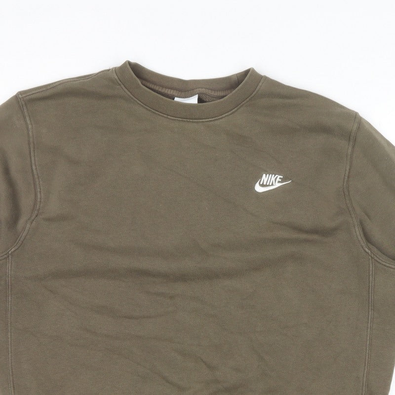 Nike Men’s Brown S Crew Neck Pullover Sweatshirt Logo Cotton Blend