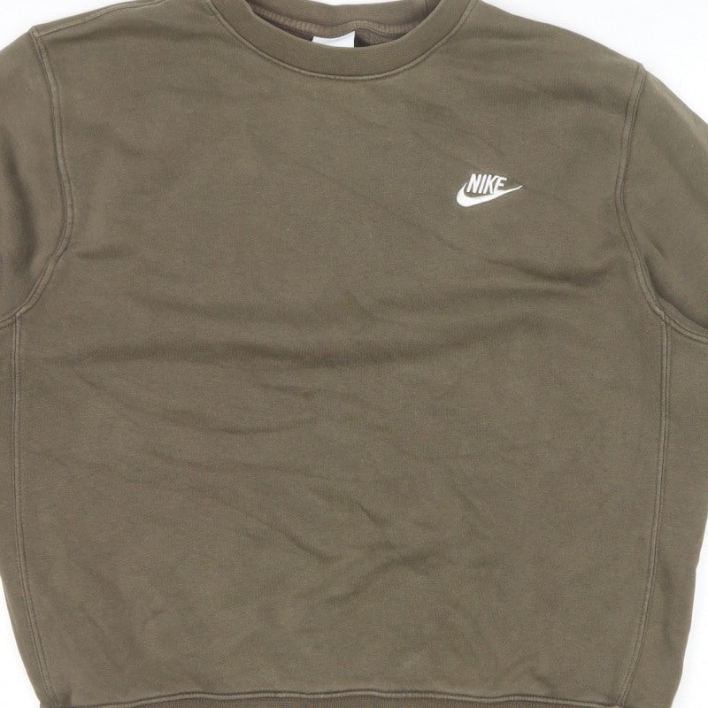 Nike Men’s Brown S Crew Neck Pullover Sweatshirt Logo Cotton Blend