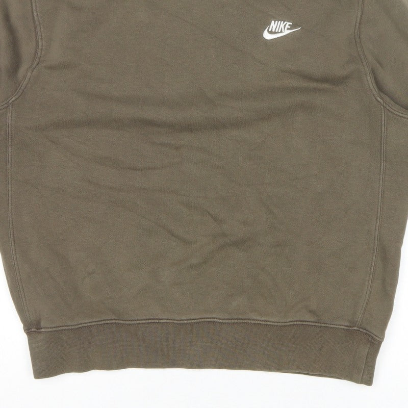 Nike Men’s Brown S Crew Neck Pullover Sweatshirt Logo Cotton Blend