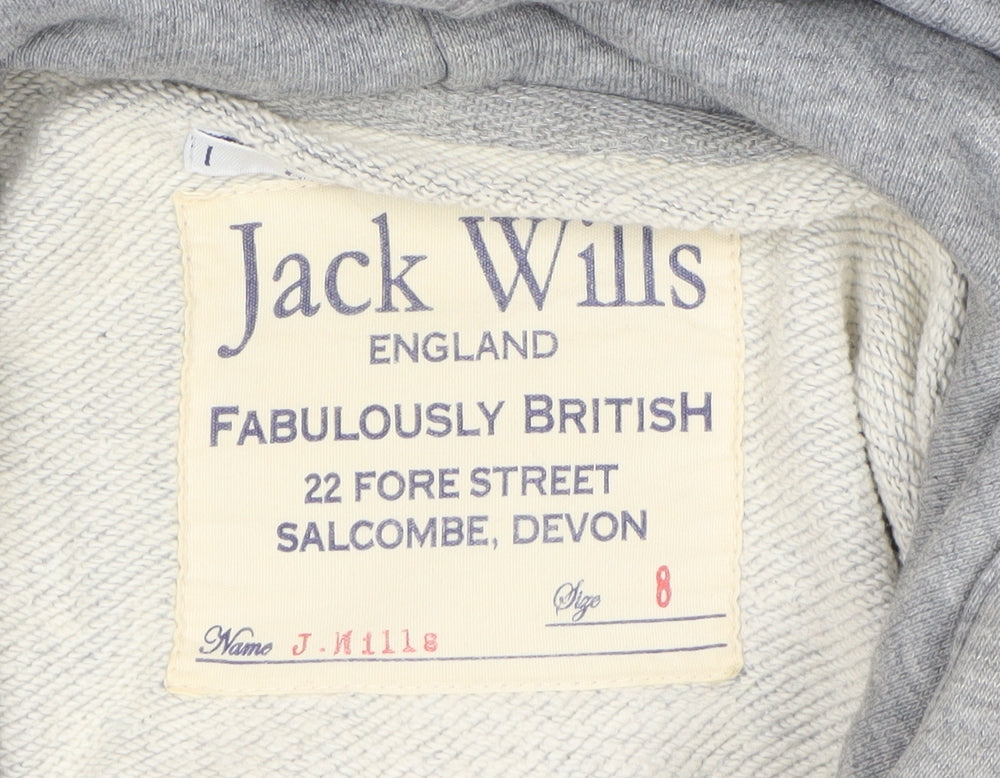 Jack Wills Women Grey Size 8 Pullover Hoodie JW12 Logo Cotton
