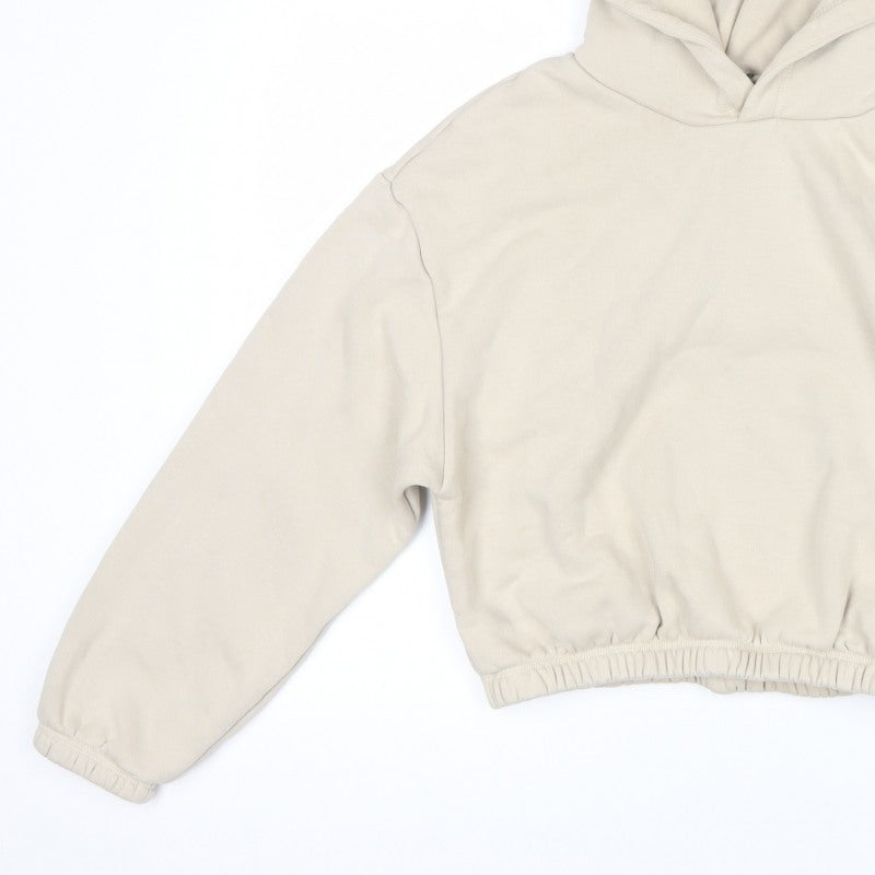 Zara Women Ivory S Cropped Pullover Hooded Sweatshirt