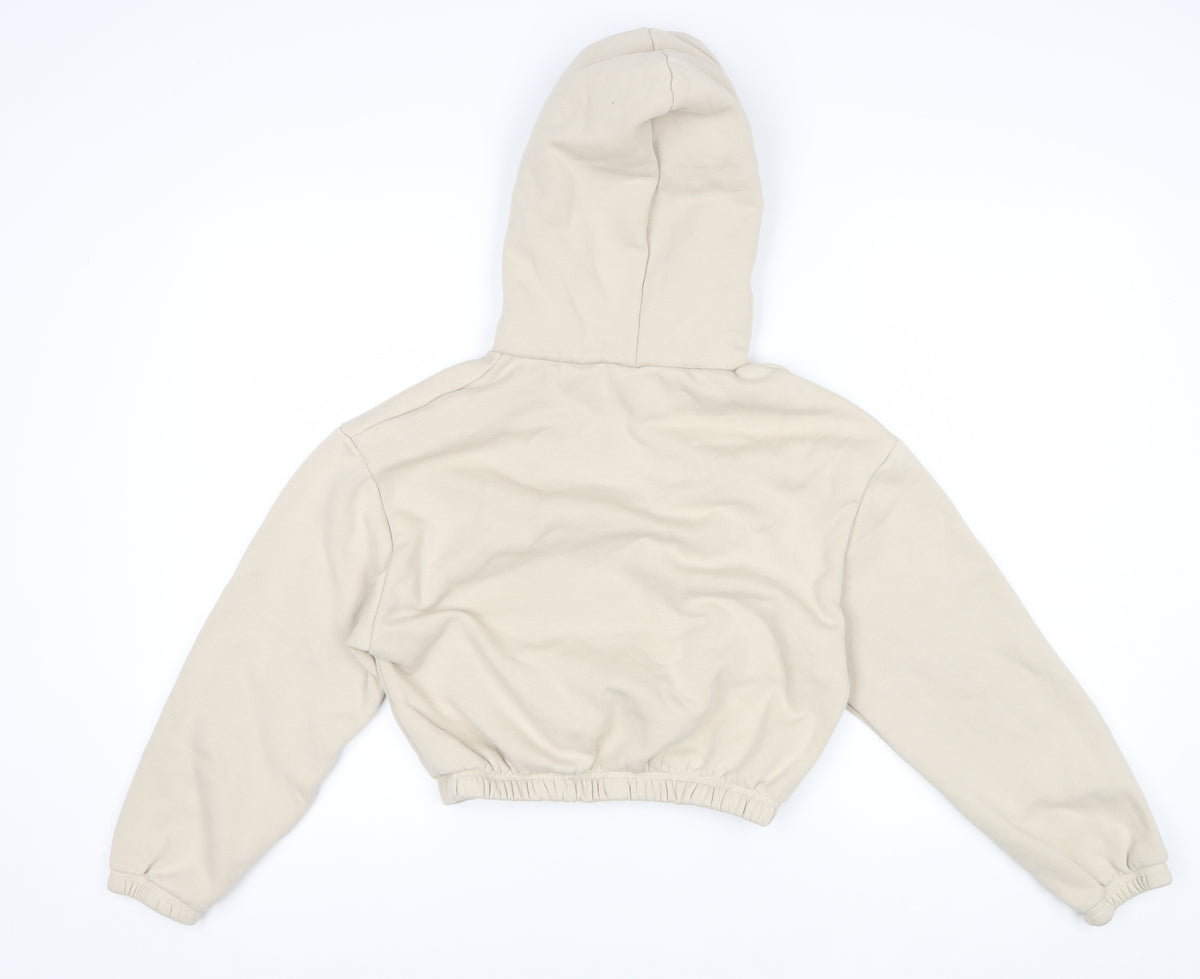 Zara Women Ivory S Cropped Pullover Hooded Sweatshirt