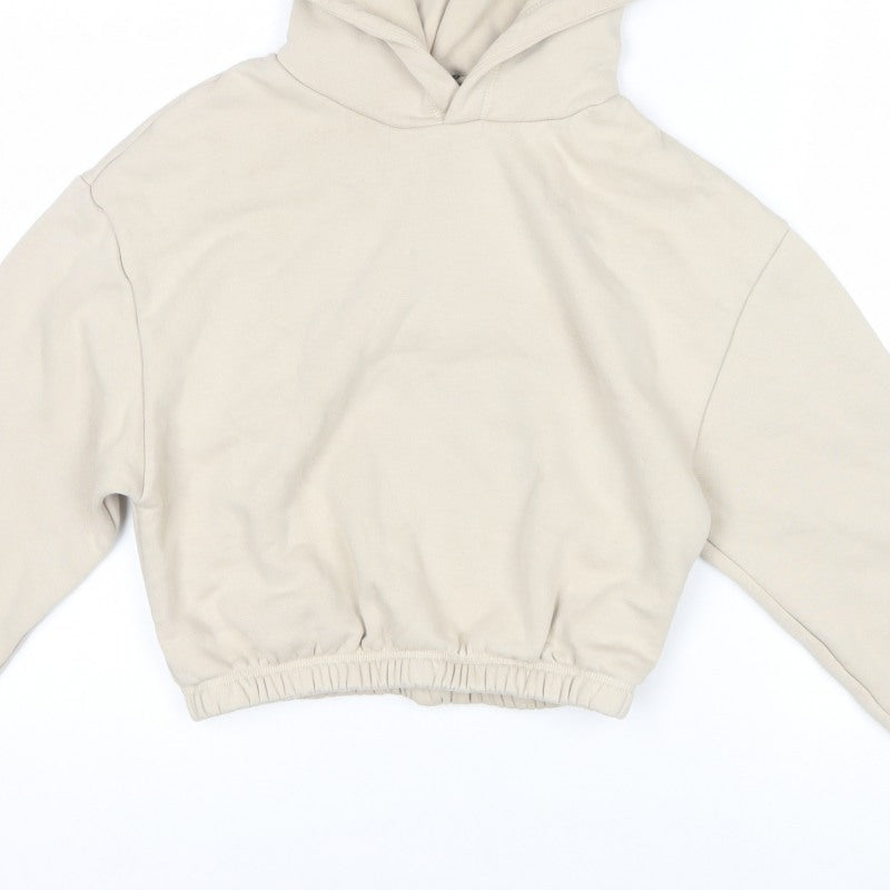 Zara Women Ivory S Cropped Pullover Hooded Sweatshirt