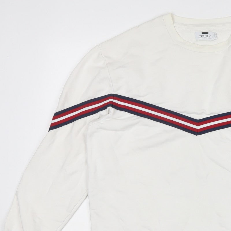 Topman Men's White S Crew Neck Striped Pullover Sweatshirt