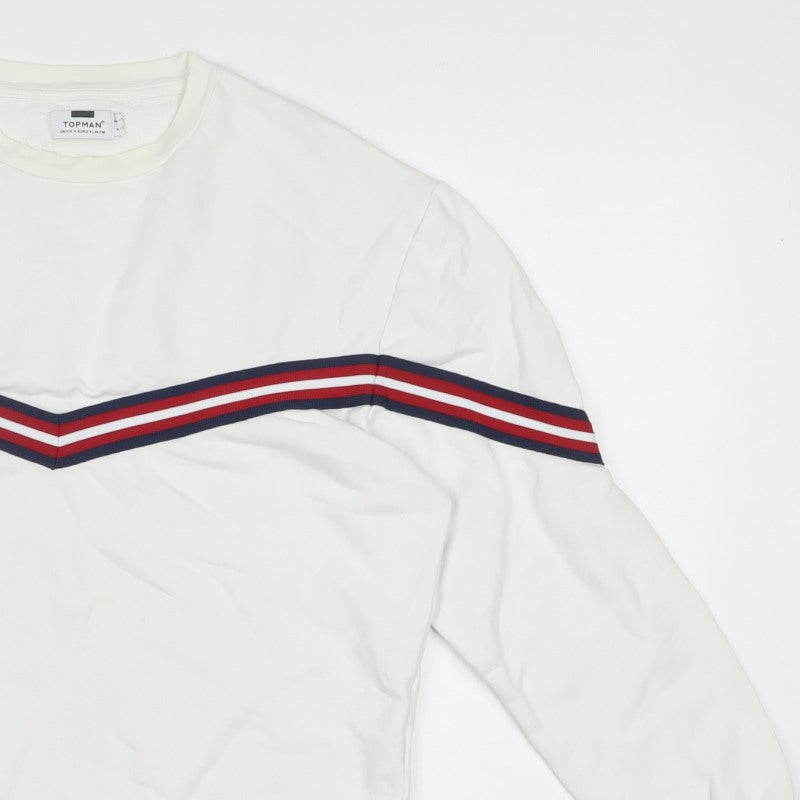 Topman Men's White S Crew Neck Striped Pullover Sweatshirt