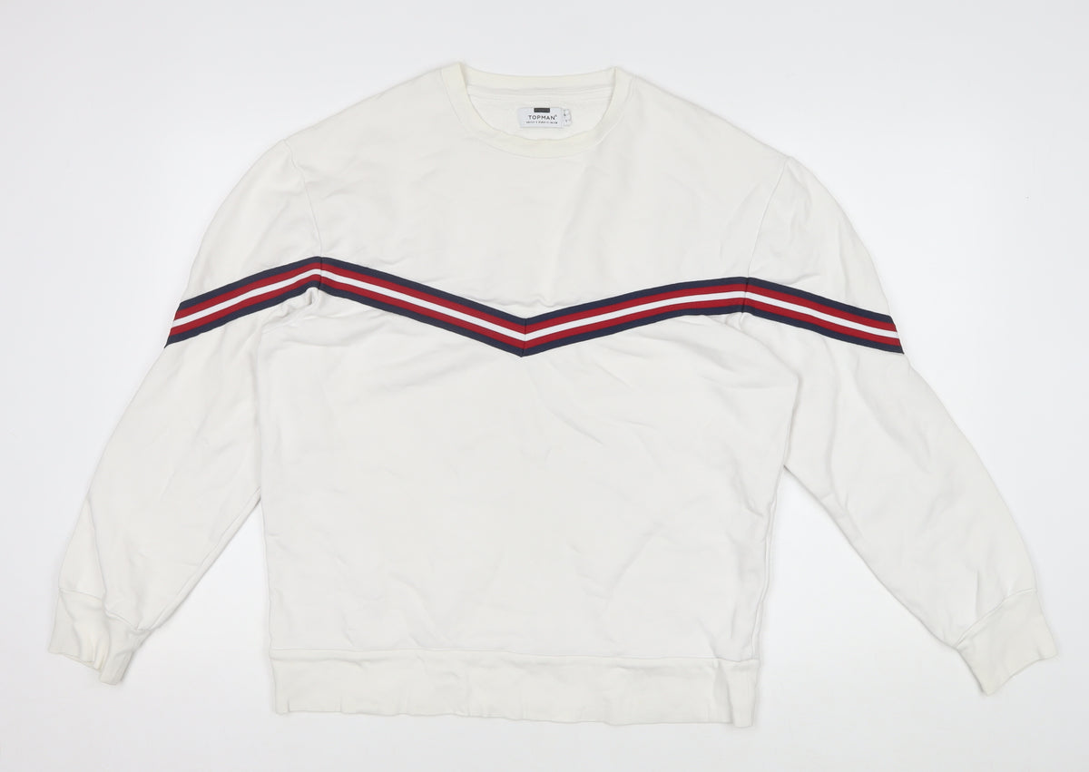 Topman Men's White S Crew Neck Striped Pullover Sweatshirt
