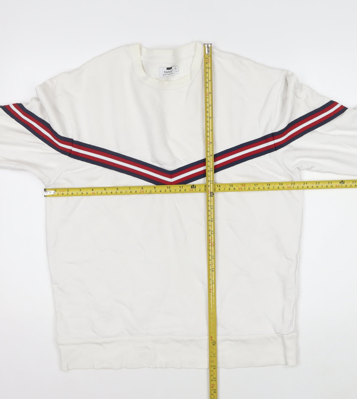 Topman Men's White S Crew Neck Striped Pullover Sweatshirt