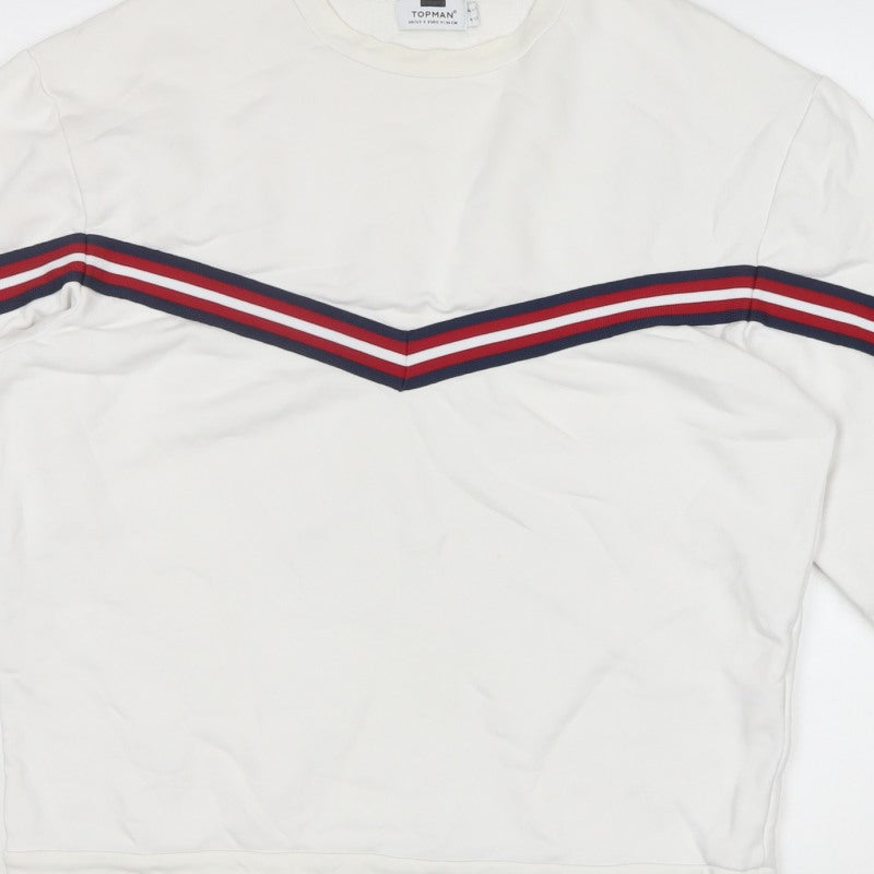 Topman Men's White S Crew Neck Striped Pullover Sweatshirt