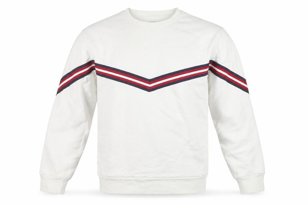 Topman Men's White S Crew Neck Striped Pullover Sweatshirt