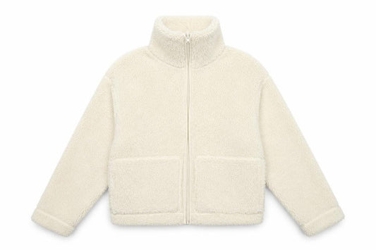 H&M Women’s Ivory UK 12 Teddy Fleece Full Zip Jacket