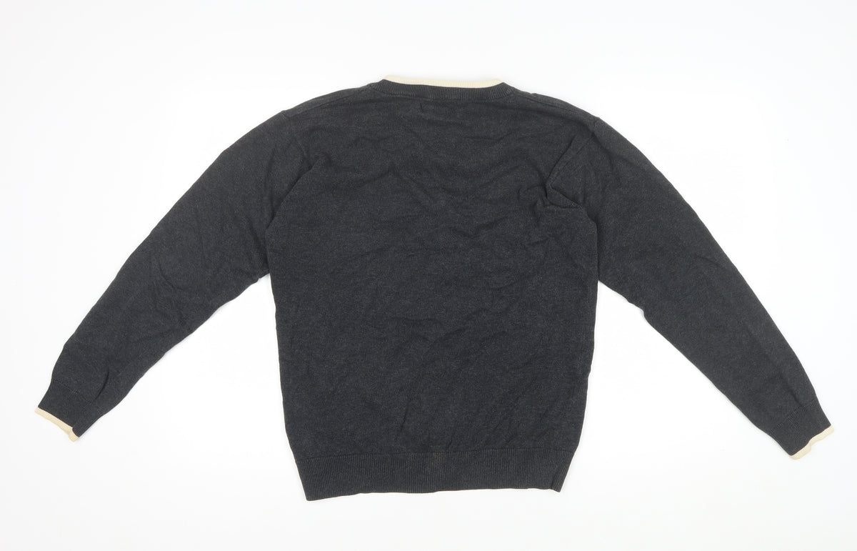 Fred Perry Men’s Grey S V-Neck Cotton Logo Pullover Jumper