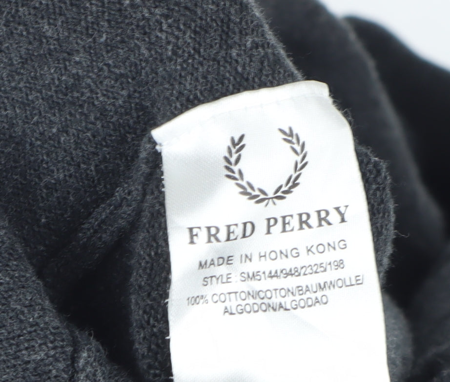 Fred Perry Men’s Grey S V-Neck Cotton Logo Pullover Jumper