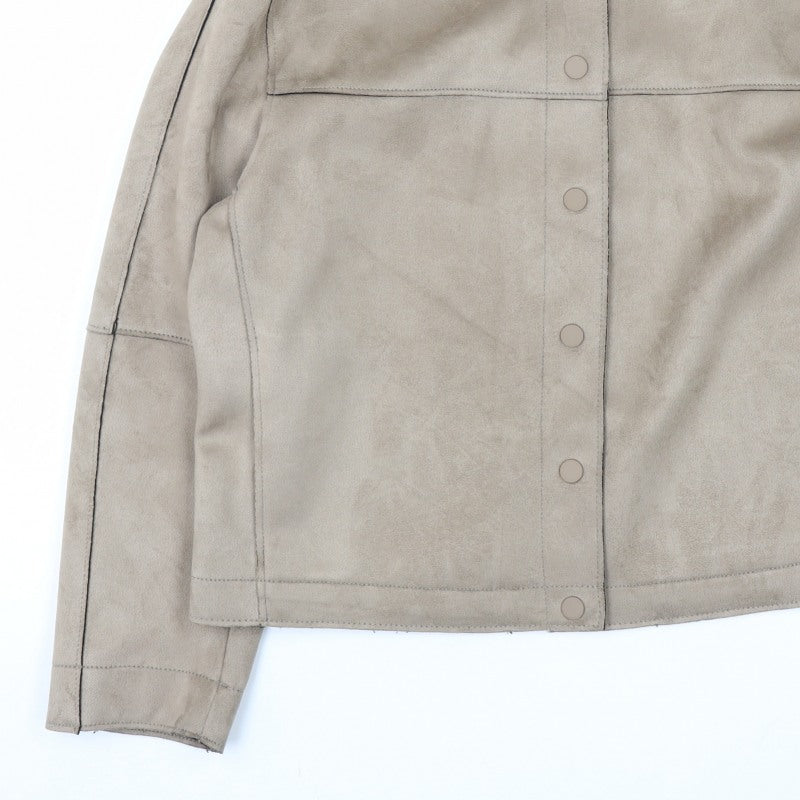 Zara Basic Women Beige L Faux Suede Collarless Snap Jacket