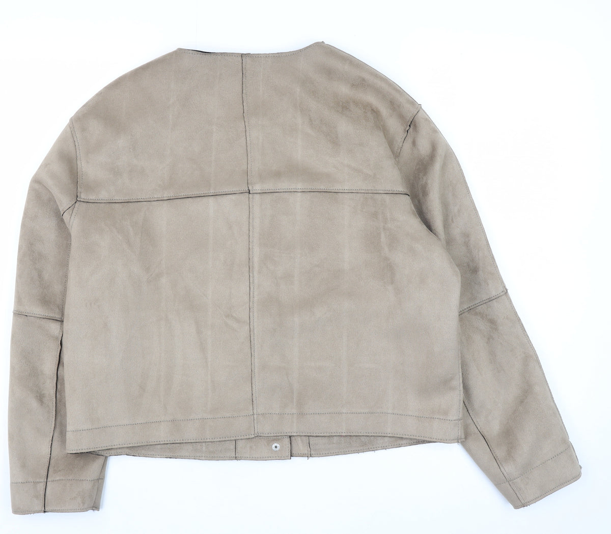 Zara Basic Women Beige L Faux Suede Collarless Snap Jacket