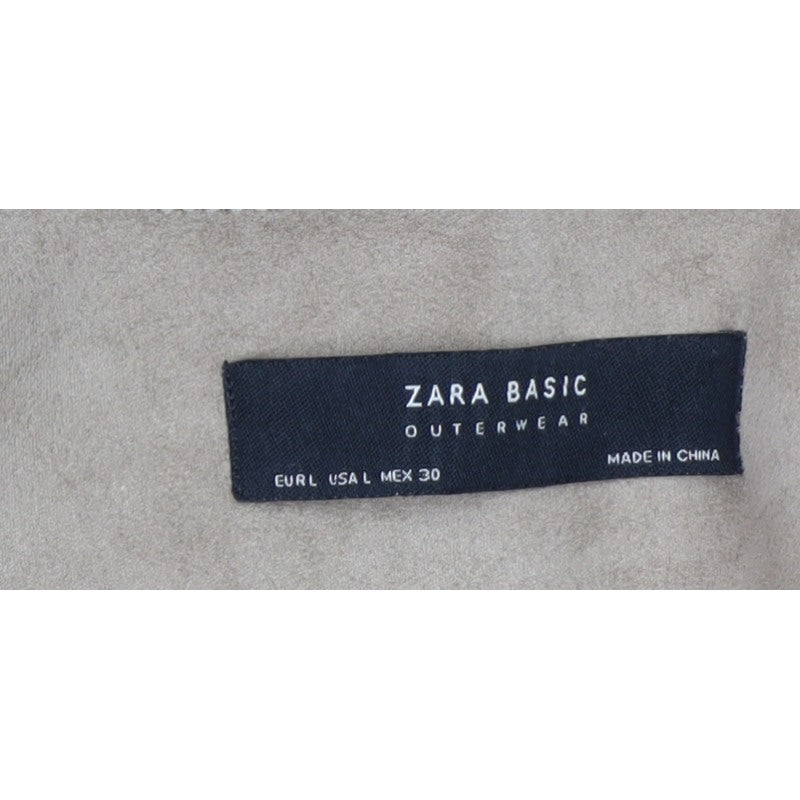 Zara Basic Women Beige L Faux Suede Collarless Snap Jacket