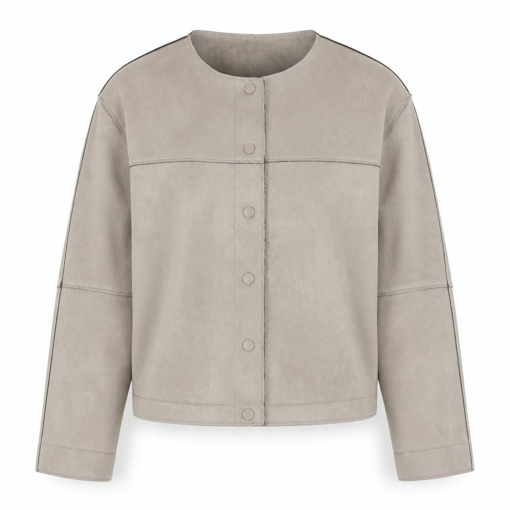 Zara Basic Women Beige L Faux Suede Collarless Snap Jacket