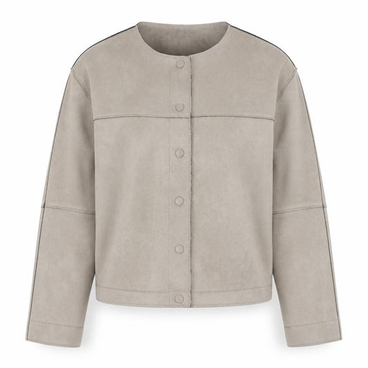 Zara Basic Women Beige L Faux Suede Collarless Snap Jacket