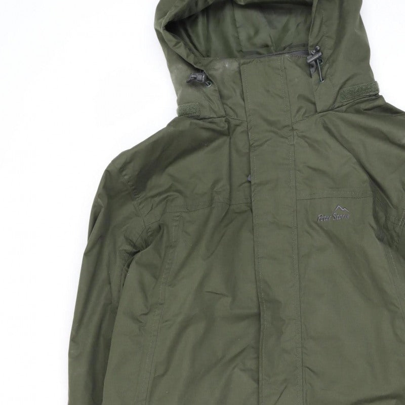 Peter Storm Men's Green M Hooded Outdoor Rain Jacket Full Zip