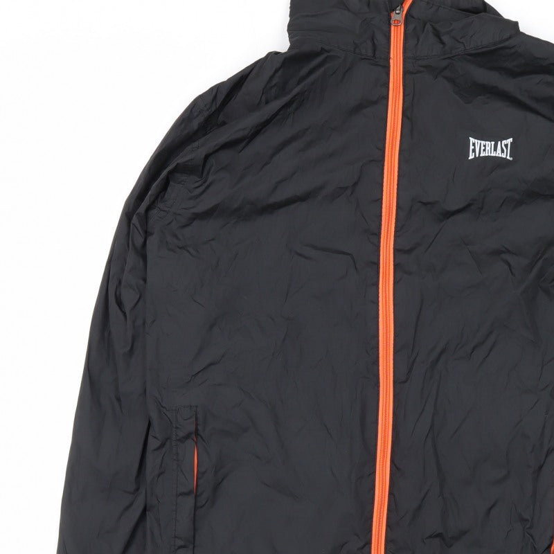 Everlast Men’s Black M Windbreaker Jacket Orange Zip Logo