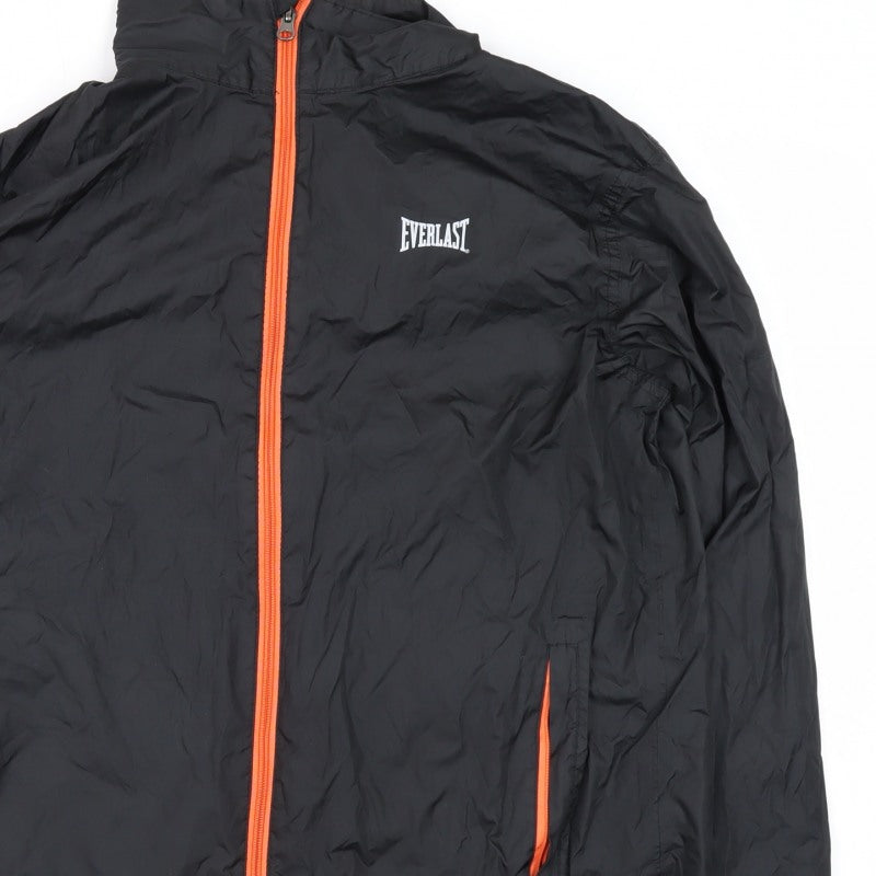 Everlast Men’s Black M Windbreaker Jacket Orange Zip Logo