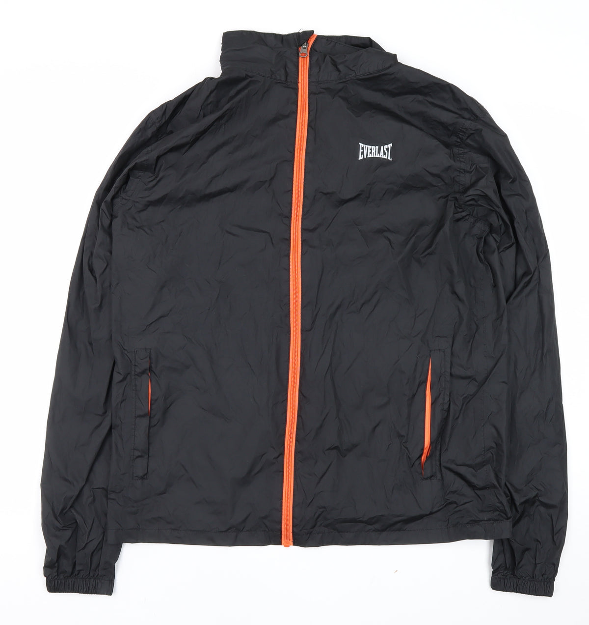 Everlast Men’s Black M Windbreaker Jacket Orange Zip Logo