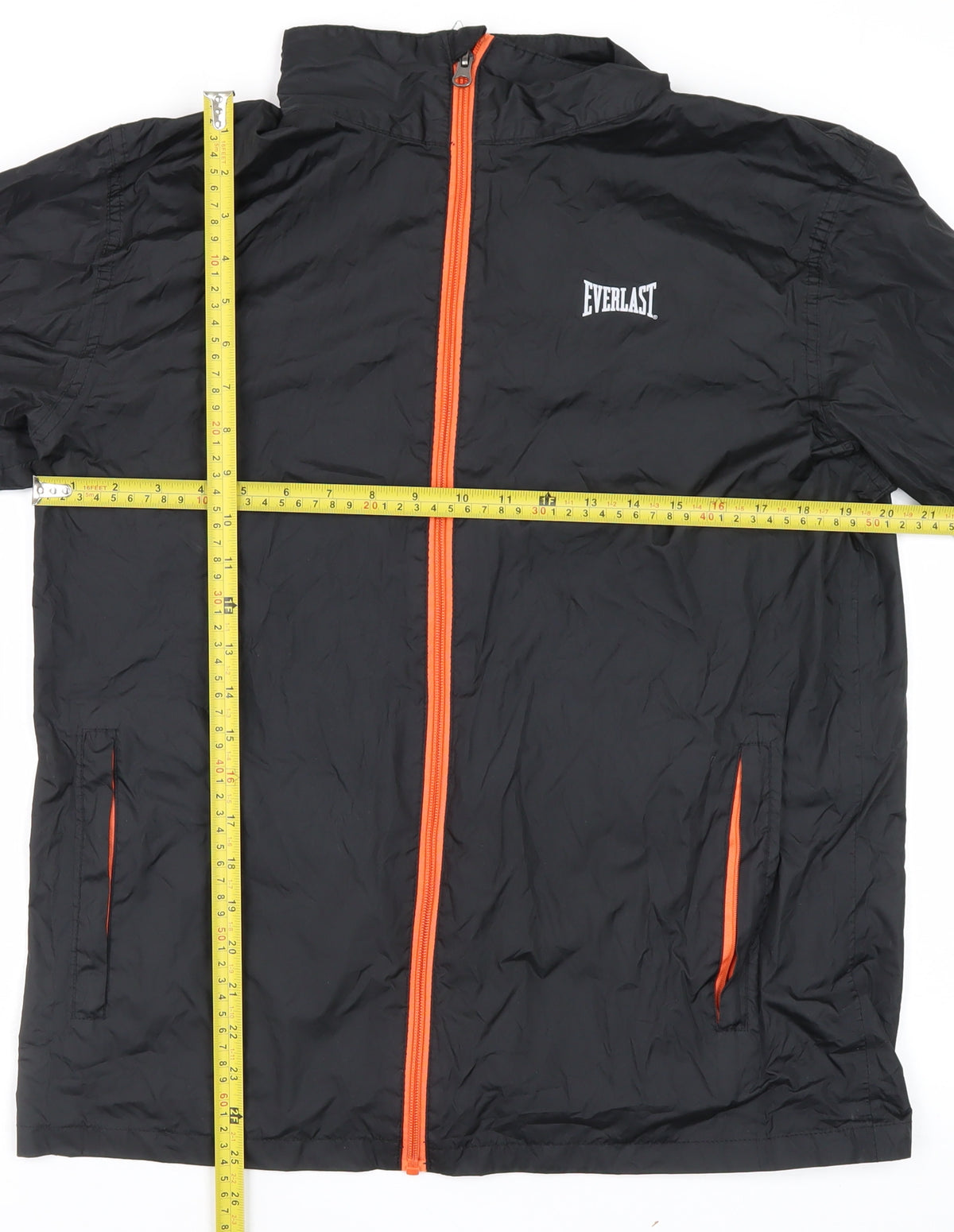 Everlast Men’s Black M Windbreaker Jacket Orange Zip Logo