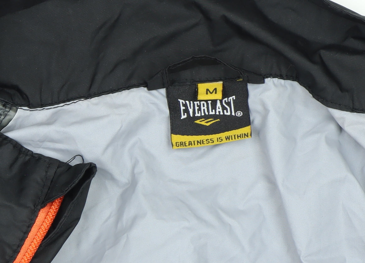 Everlast Men’s Black M Windbreaker Jacket Orange Zip Logo