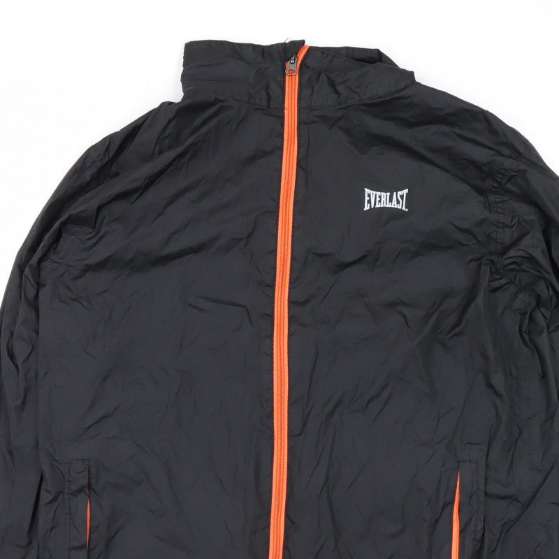 Everlast Men’s Black M Windbreaker Jacket Orange Zip Logo