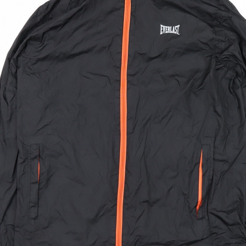 Everlast Men’s Black M Windbreaker Jacket Orange Zip Logo