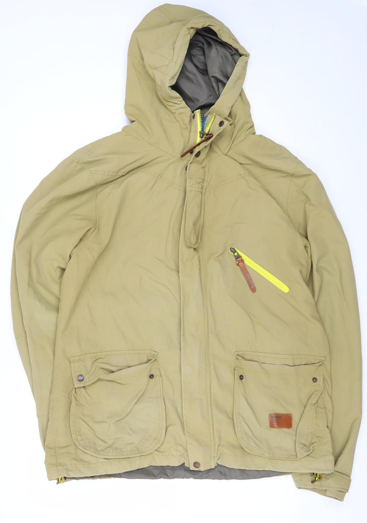 Bench Men's Beige XL Hooded Parka Jacket Full Zip