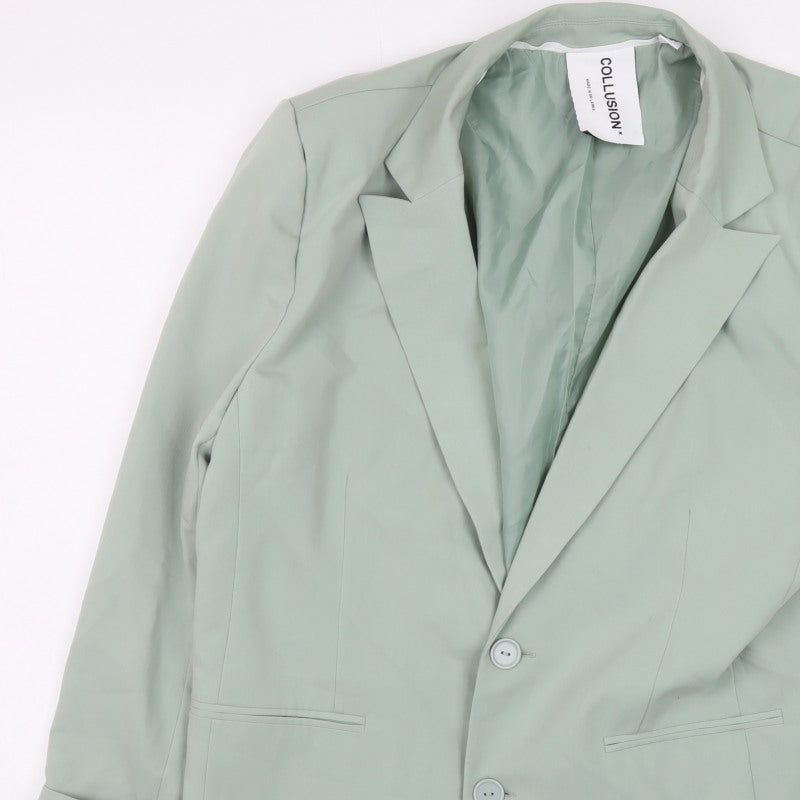 COLLUSION Women's Green UK 8 Tailored Single-Breasted Lined Blazer
