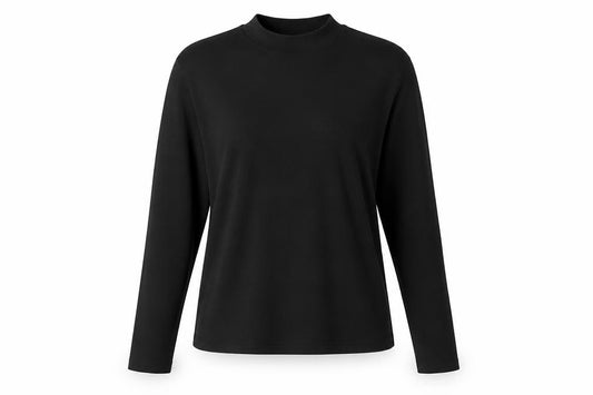 Monki Women’s Black L Ribbed Mock Neck Long Sleeve Cotton Stretch Top