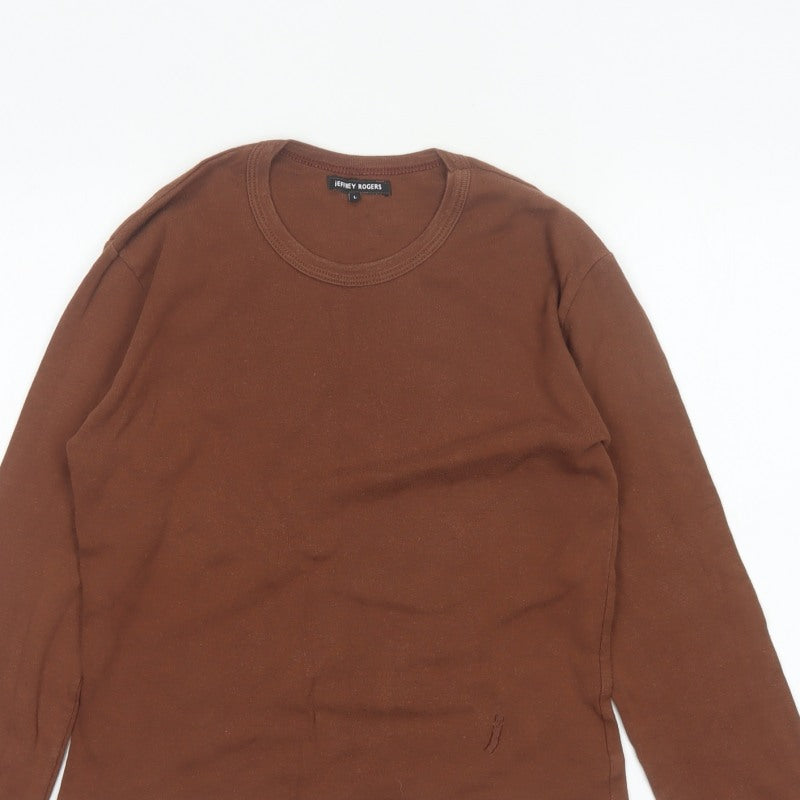 Jeffrey Rogers Women’s Brown L Basic Cotton Long Sleeve T-Shirt
