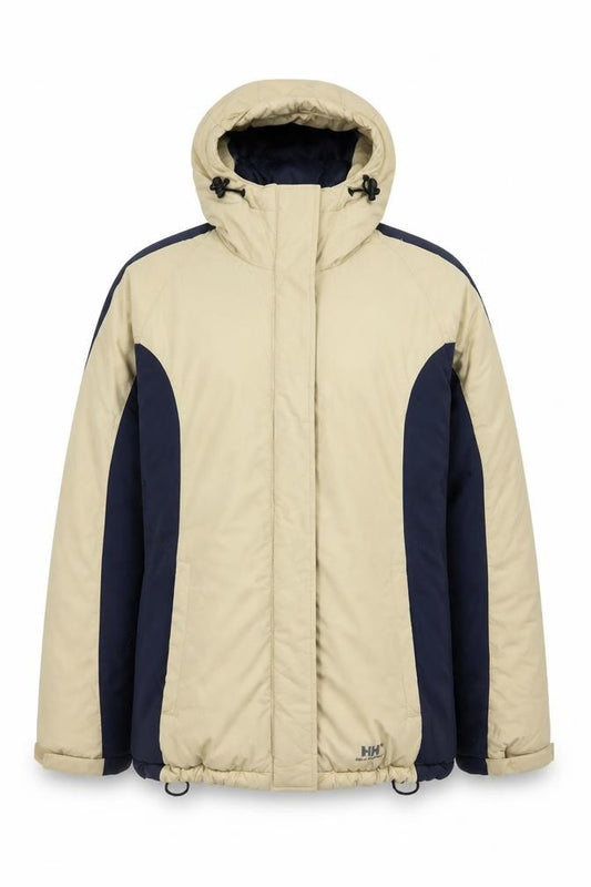 Helly Hansen Women’s M Beige Navy Hooded Down Ski Jacket