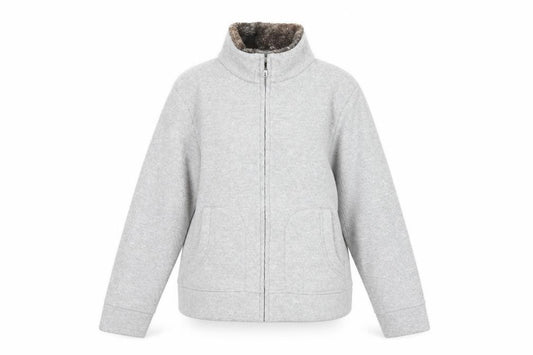 Marks & Spencer Women Grey UK 14 Faux Fur Collar Zip Jacket
