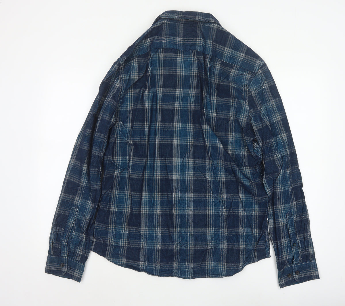 Marks & Spencer Men's Blue L Regular Plaid Cotton Long Sleeve Shirt