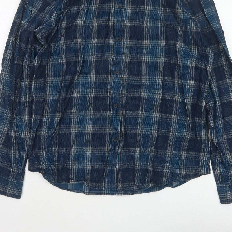 Marks & Spencer Men's Blue L Regular Plaid Cotton Long Sleeve Shirt