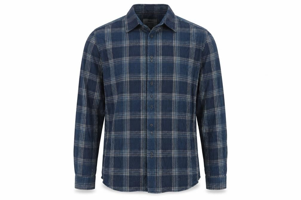 Marks & Spencer Men's Blue L Regular Plaid Cotton Long Sleeve Shirt