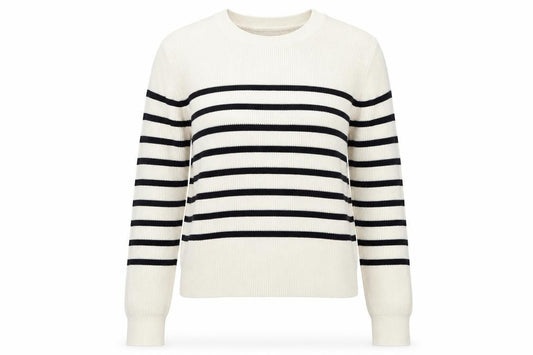 MNG Women’s Ivory Black Stripe Knit Crew Neck Jumper Size S