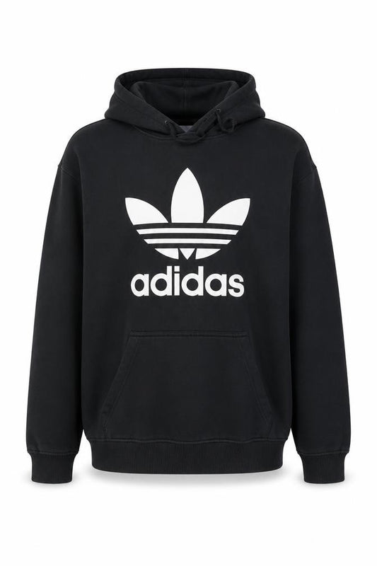 Adidas Men’s Black M Trefoil Logo Pullover Hoodie Graphic Print