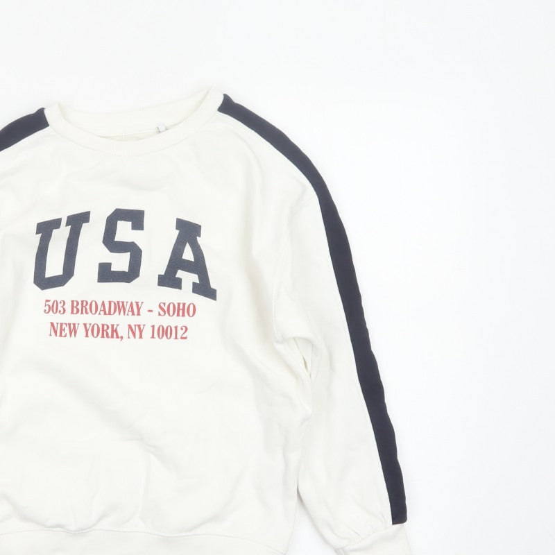 Zara Boys Ivory USA Graphic Print Pullover Sweatshirt Age 10 Years