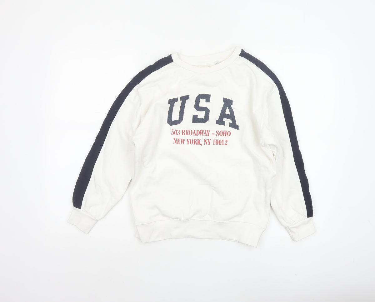 Zara Boys Ivory USA Graphic Print Pullover Sweatshirt Age 10 Years