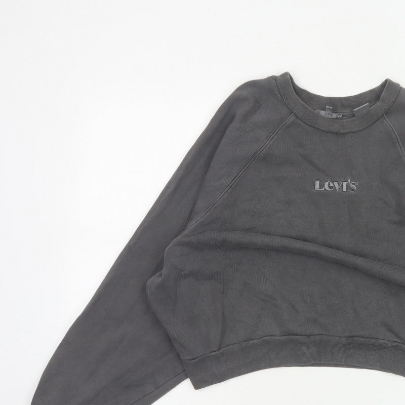 Levi's Premium Women's Grey M Cropped Embroidered Logo Raglan Sweatshirt
