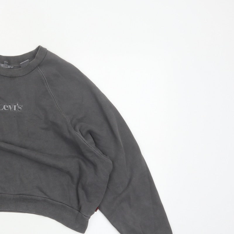 Levi's Premium Women's Grey M Cropped Embroidered Logo Raglan Sweatshirt