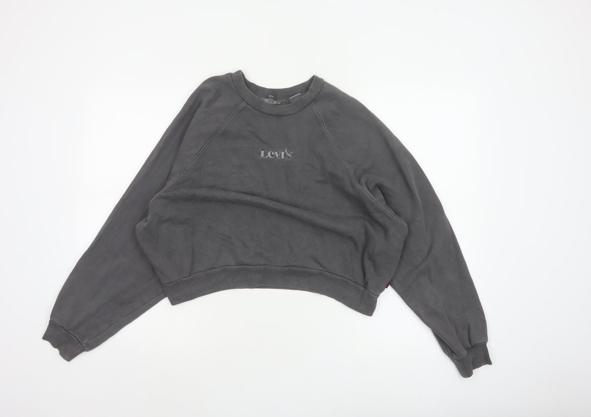 Levi's Premium Women's Grey M Cropped Embroidered Logo Raglan Sweatshirt