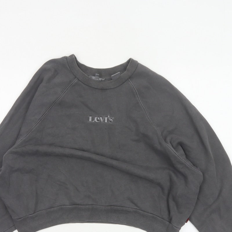 Levi's Premium Women's Grey M Cropped Embroidered Logo Raglan Sweatshirt